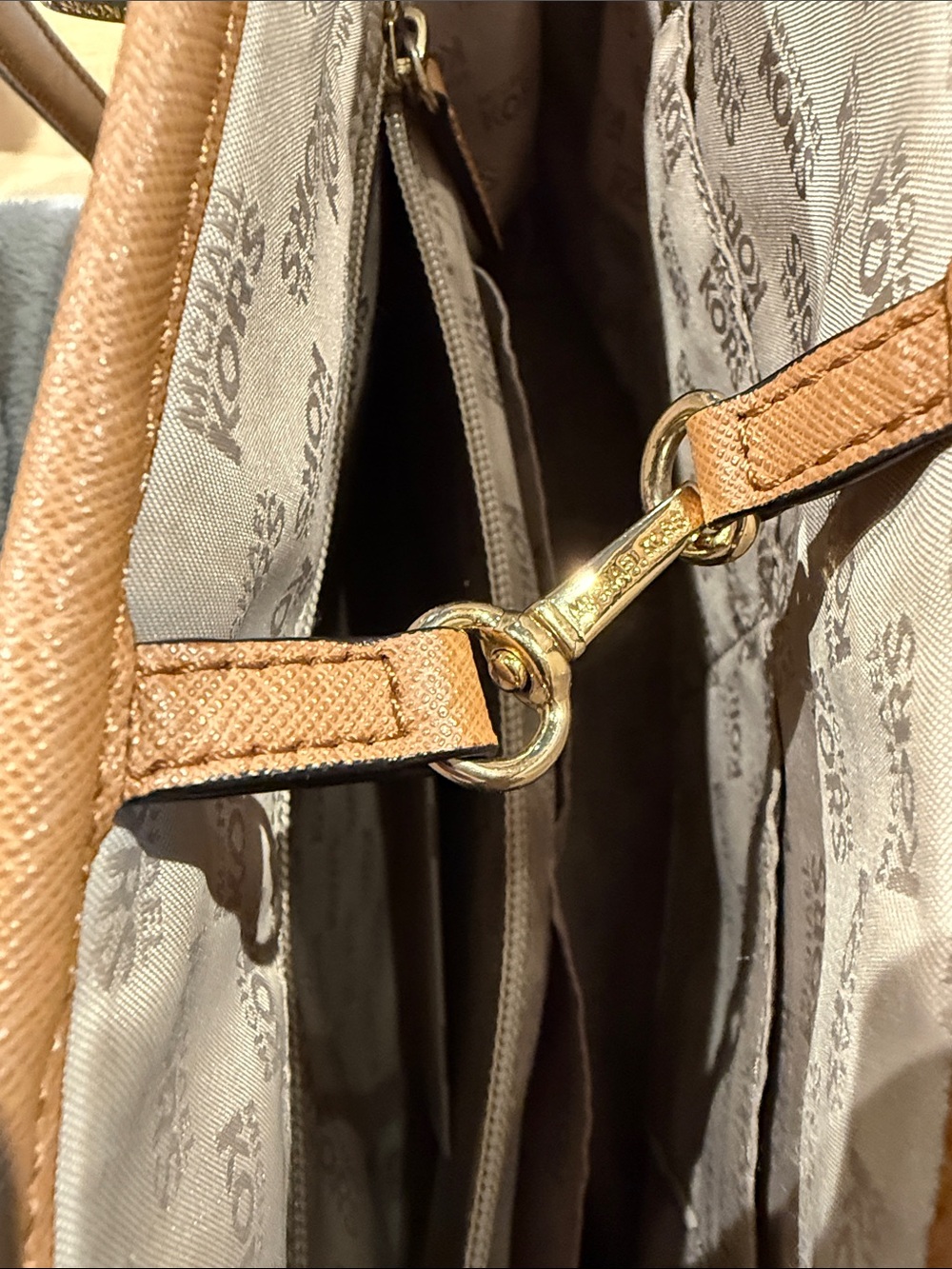 Michael Kors Cream Signature MK Tote with tan Leather Trim - Picture 9 of 9